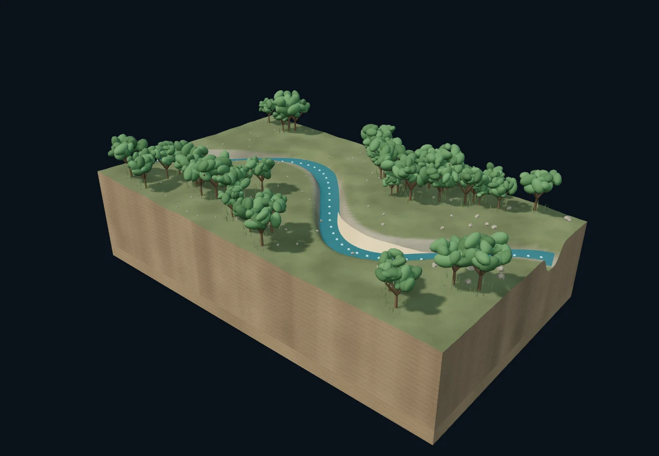 河流侵蚀与沉积 · 3D 场景预览